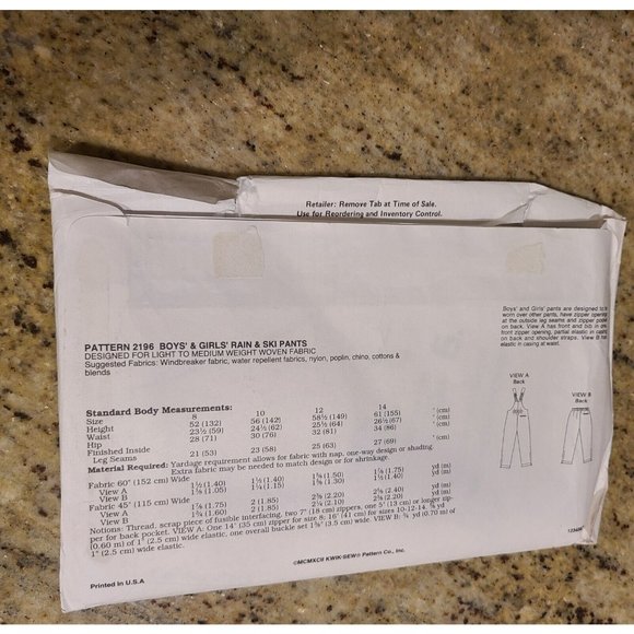 Kwik Sew 2196 Vintage Childs Rain & Ski Pants Bibs Pattern Size 8-10-12-14 - Picture 2 of 6